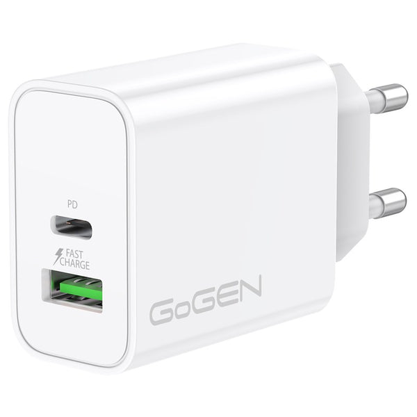 Ładowarka sieciowa GoGEN ACHPD230, 1x USB-C PD, 1x USB-A, 30W (ACHPDQ230W) Biała