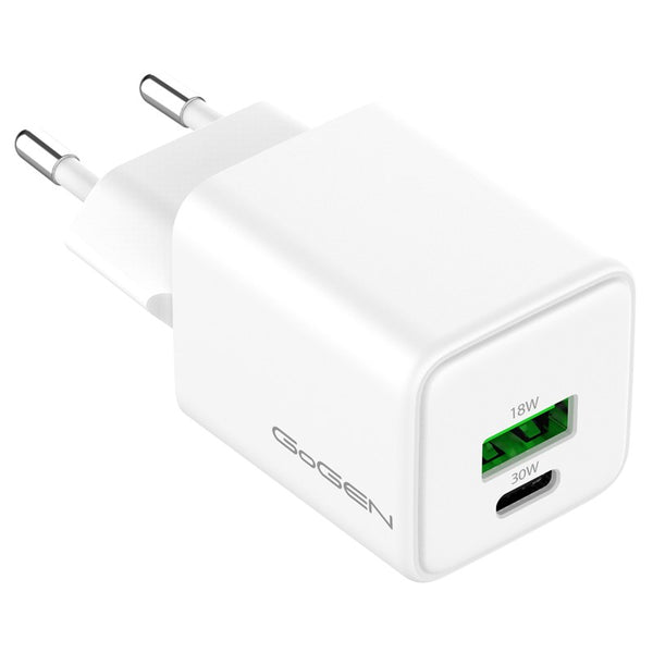 Ładowarka sieciowa GoGEN ACHPDQ230, 1x USB-C PD 30W + 1x USB-A 18W (ACHPDQ230W01) Biała
