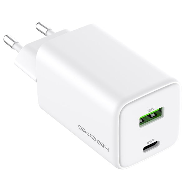 Ładowarka sieciowa GoGEN ACHPDQ265, 1x USB-C PD 65W + 1x USB-A 18W (ACHPDQ265W01) Biała